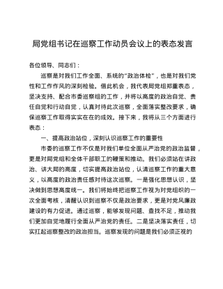局X组书记在巡察工作动员会议上的表态发言(1).docx