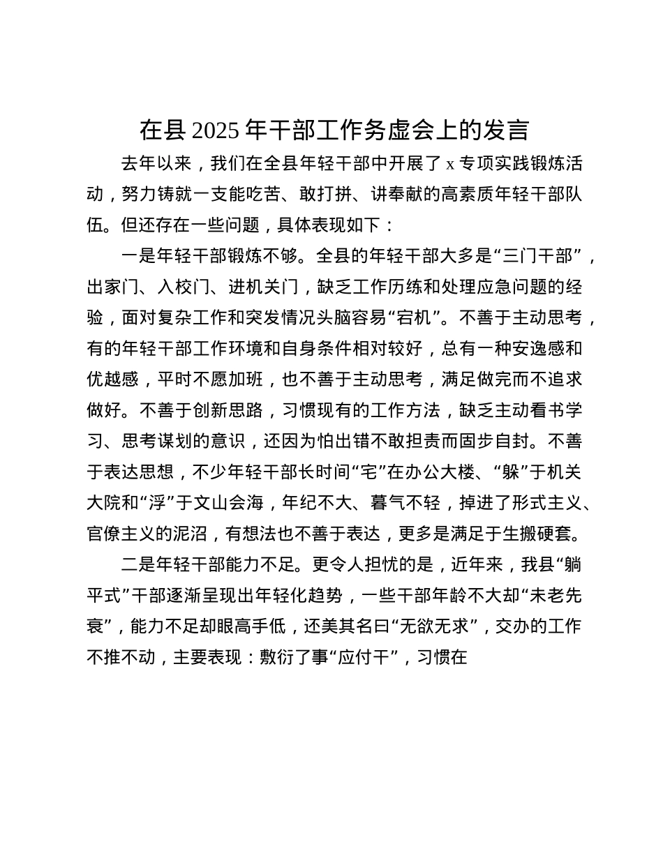在县2025年干部工作务虚会上的发言(1).docx_第1页