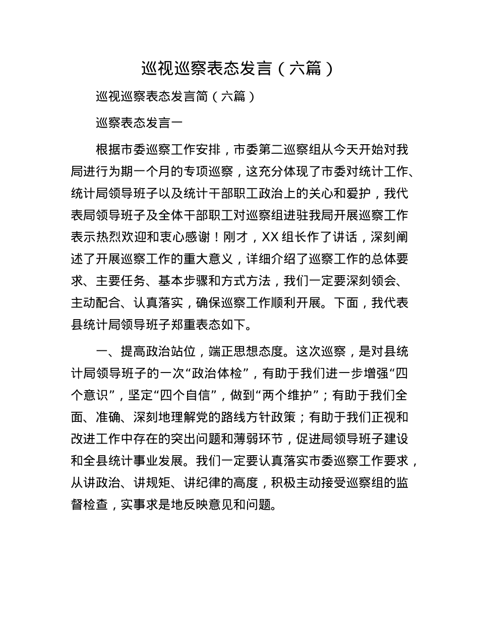 巡视巡察表态发言（六篇）.docx_第1页