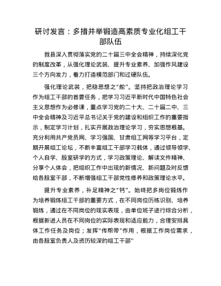 研讨发言：多措并举锻造高素质专业化组工干部队伍.docx