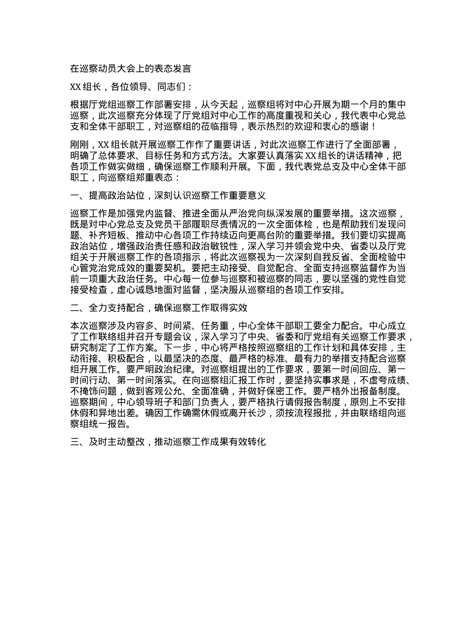在巡察动员大会上的表态发言(1).docx_第1页
