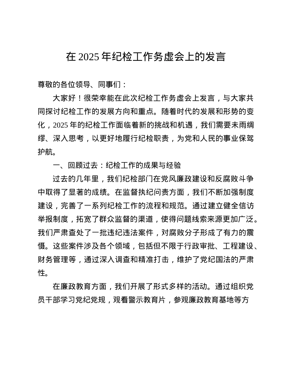 在 2025 年纪检工作务虚会上的发言(1).docx_第1页