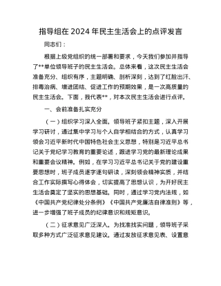 指导组在2024年民主生活会上的点评发言(1).docx
