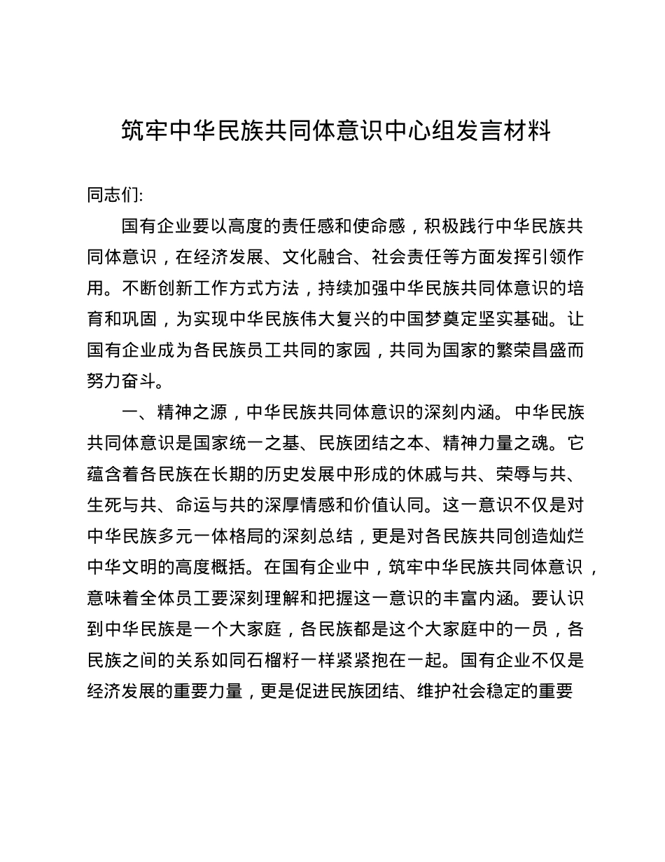 筑牢中华民族共同体意识中心组发言材料(1).docx_第1页