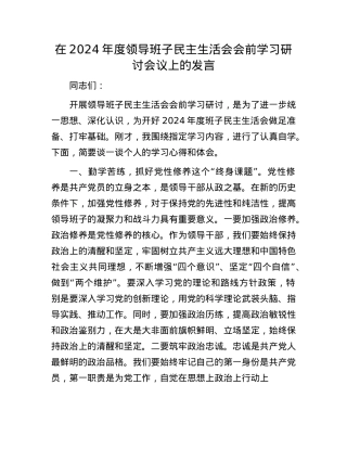 在2024年度领导班子民主生活会会前学习研讨会议上的发言.docx
