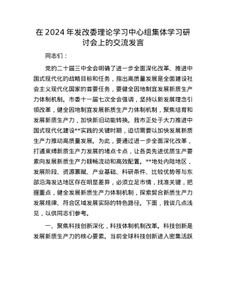 在2024年发改委理论学习中心组集体学习研讨会上的交流发言.docx