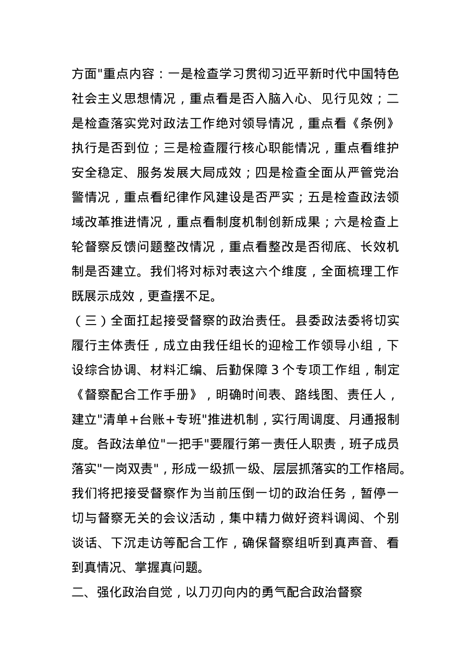 某县政法委书记在政治督察动员部署会上的表态发言.docx_第2页