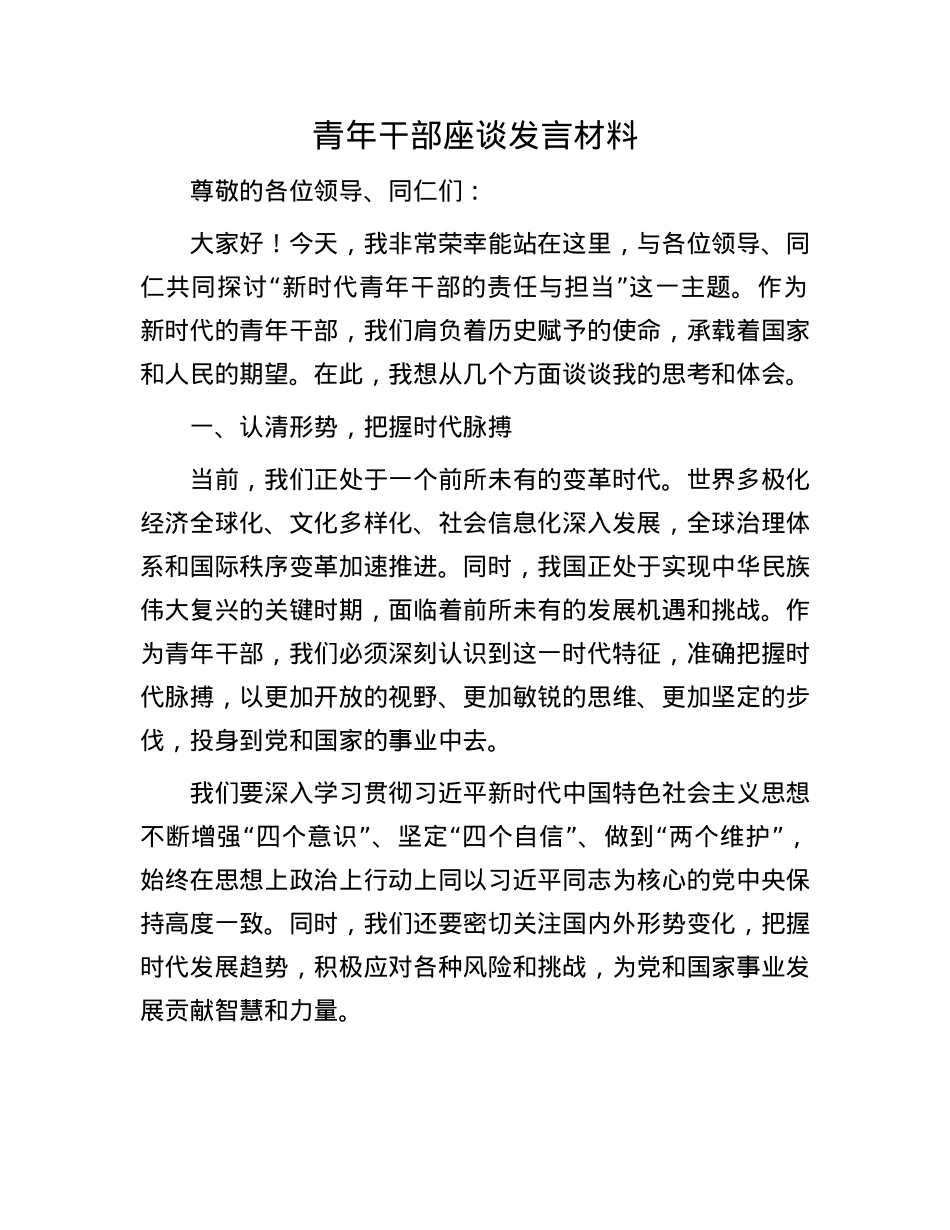 青年干部座谈发言材料.docx_第1页