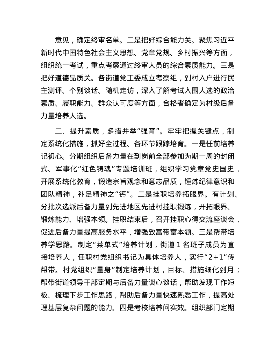 在2024年全市村级后备力量培养储备工作推进会上的交流发言.docx_第2页