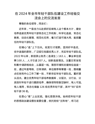 在2024年全市年轻干部队伍建设工作经验交流会上的交流发言.docx