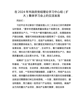 在2024年市政府X组理论学习中心组（扩大）集体学习会上的交流发言.docx