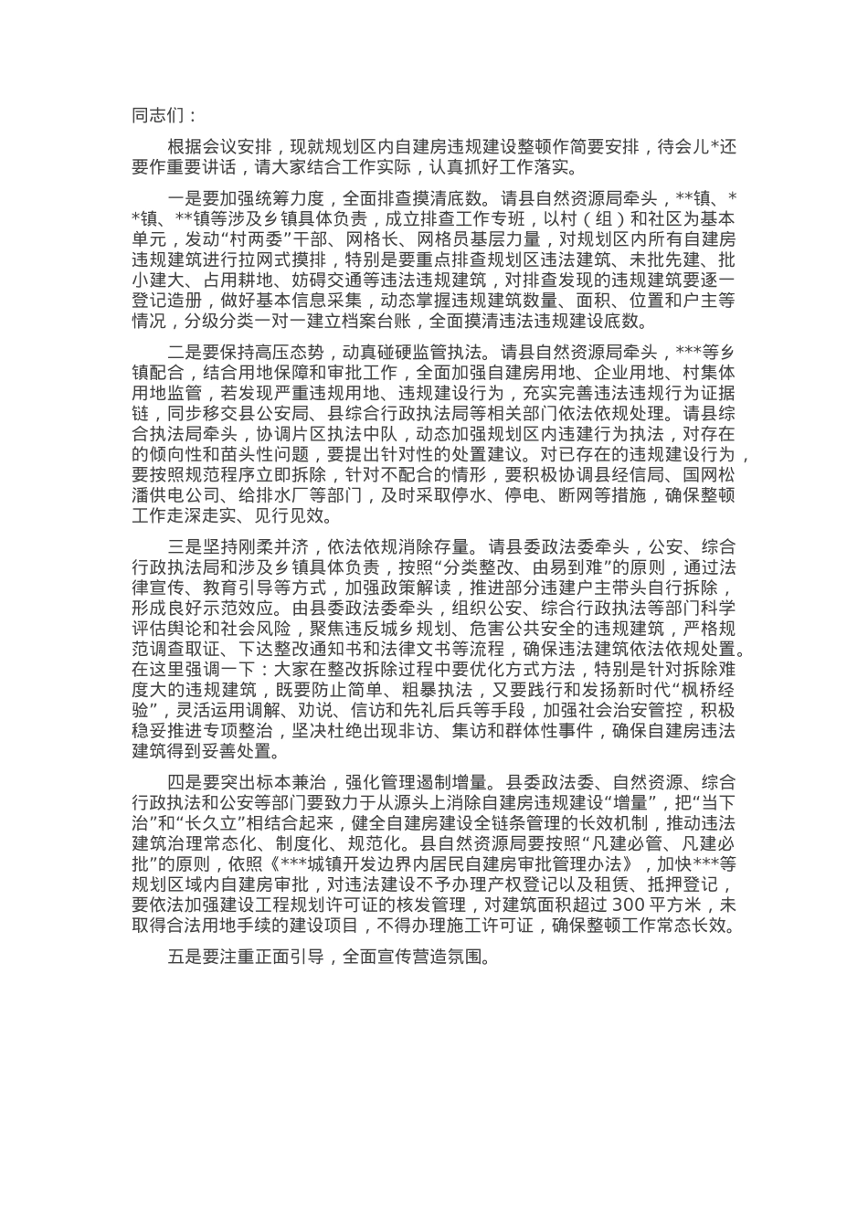 在2025年规划区内自建房违规建设整顿工作会议上的讲话.docx_第1页