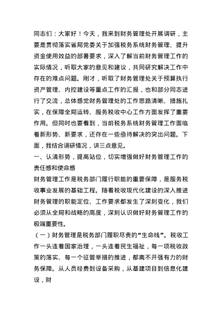 省税务党组成员、副局长在财务管理处工作调研时的讲话.docx