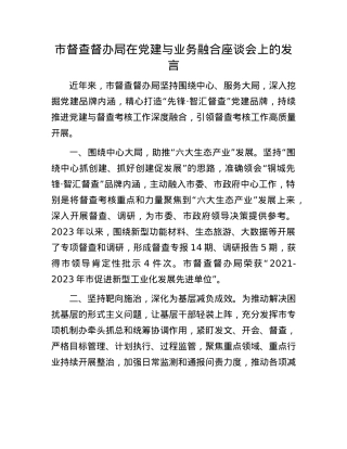 市督查督办局在X建与业务融合座谈会上的发言.docx