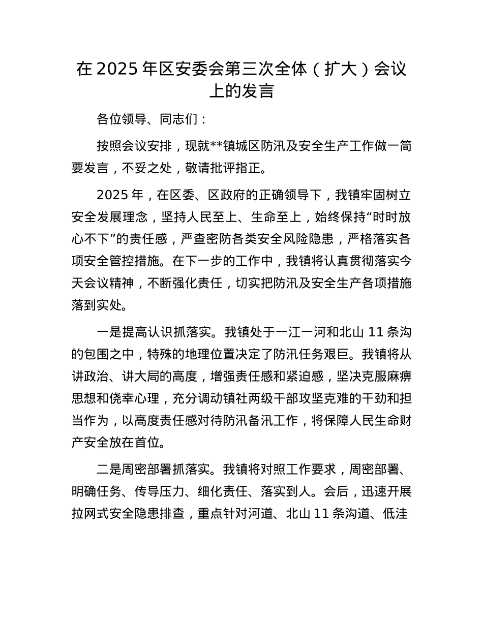 在2025年区安委会第三次全体（扩大）会议上的发言.docx_第1页