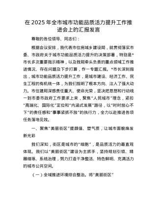 在2025年全市城市功能品质活力提升工作推进会上的汇报发言.docx