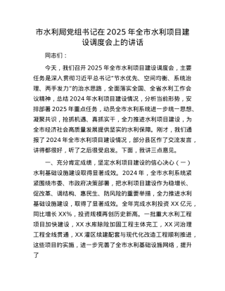 市水利局X组书记在2025年全市水利项目建设调度会上的讲话.docx