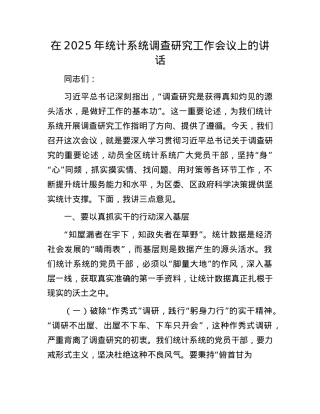 在2025年统计系统调查研究工作会议上的讲话.docx