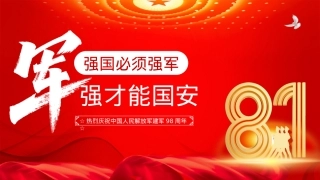 红色精美强国必须强军军强才能国安PPT八一建军节热烈庆祝建军98周年专题课件下载.pptx