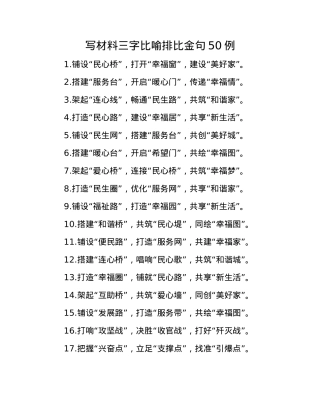 写材料三字比喻排比金句50例(1).docx