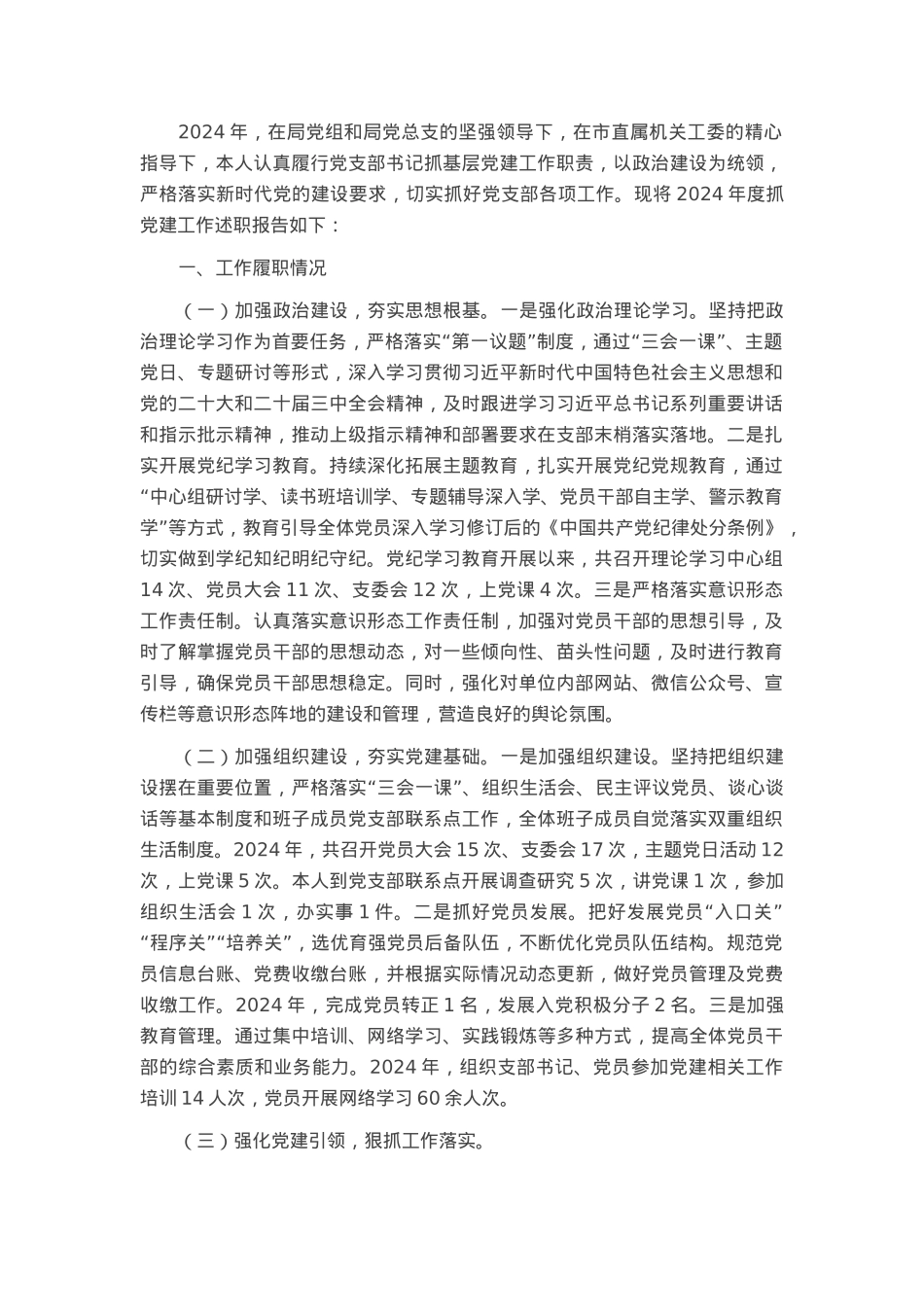 2024年度局党支部书记抓党建工作述职报告.docx_第1页
