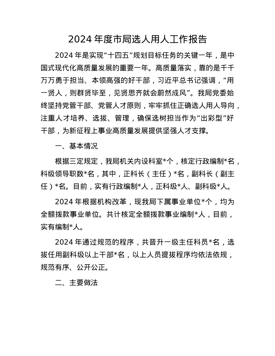 2024年度市局选人用人工作报告(1).docx_第1页