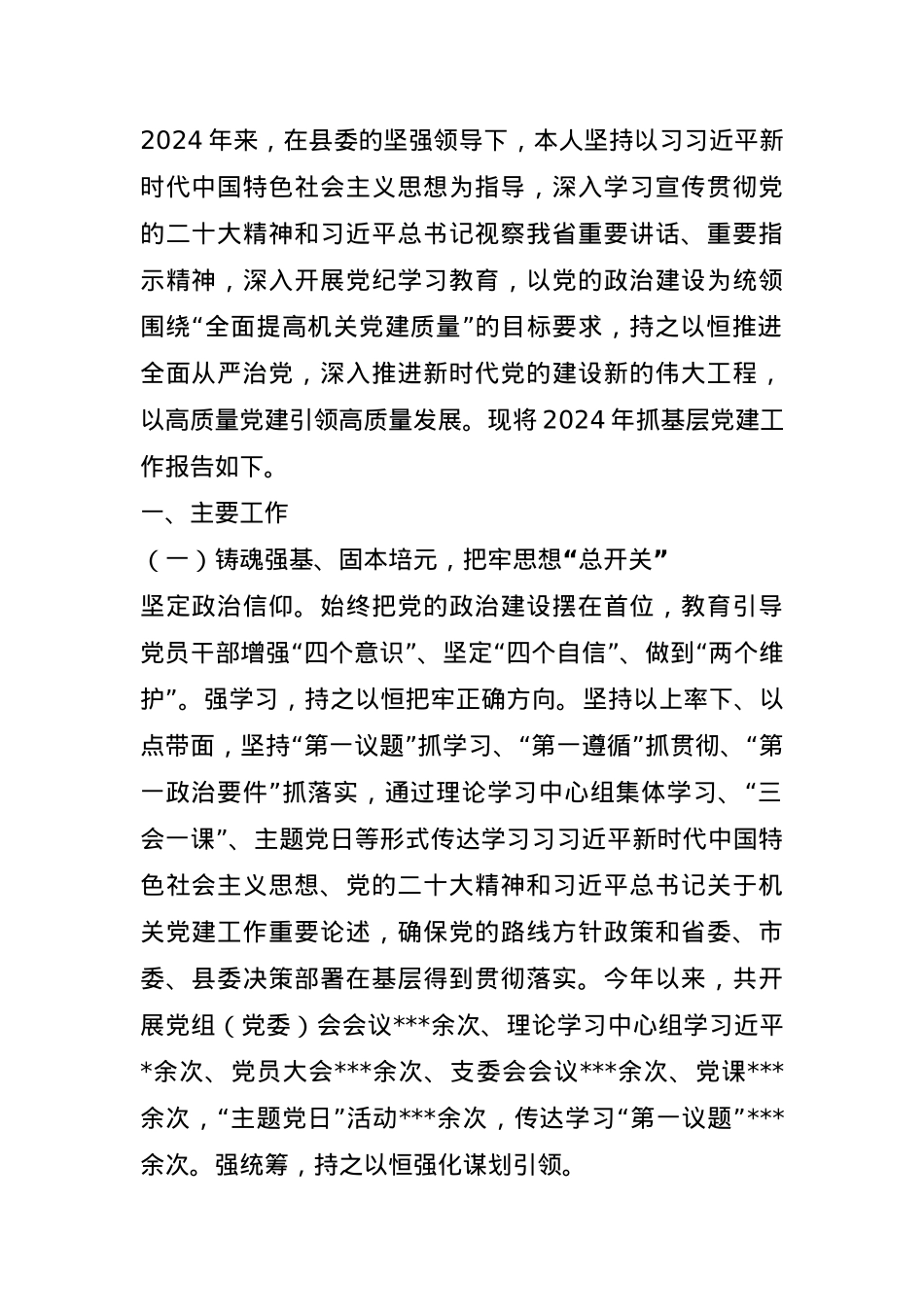 2024年度书记抓基层党建工作述职评议报告(1).docx_第1页