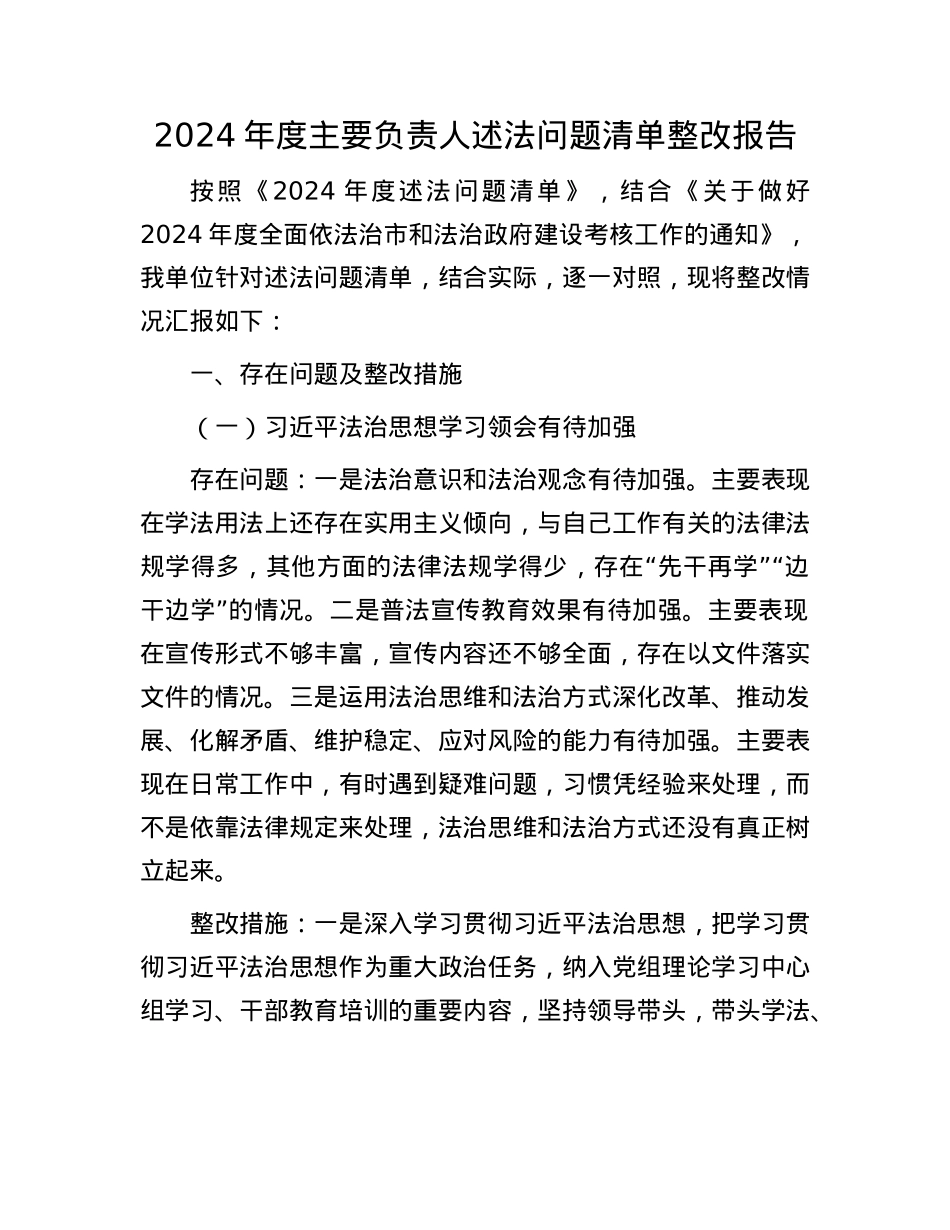 2024年度主要负责人述法问题清单整改报告(1).docx_第1页