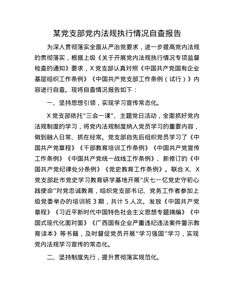 某X支部X内法规执行情况自查报告.docx_第1页
