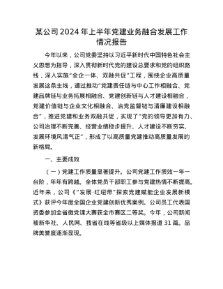 某公司2024年上半年X建业务融合发展工作情况报告.docx