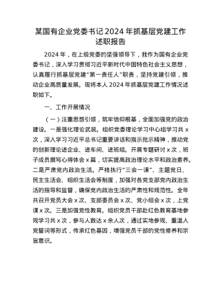 某国有企业X委书记2024年抓基层X建工作述职报告(1).docx