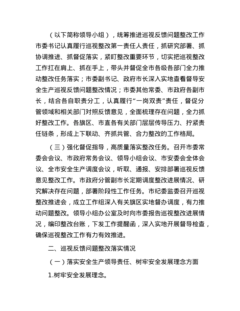 某市关于安全生产工作专项巡视整改进展情况的报告.docx_第2页