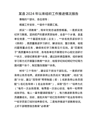 某县2024年以来组织工作推进情况报告.docx