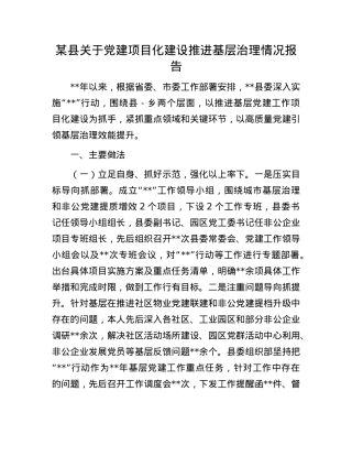 某县关于X建项目化建设推进基层治理情况报告.docx