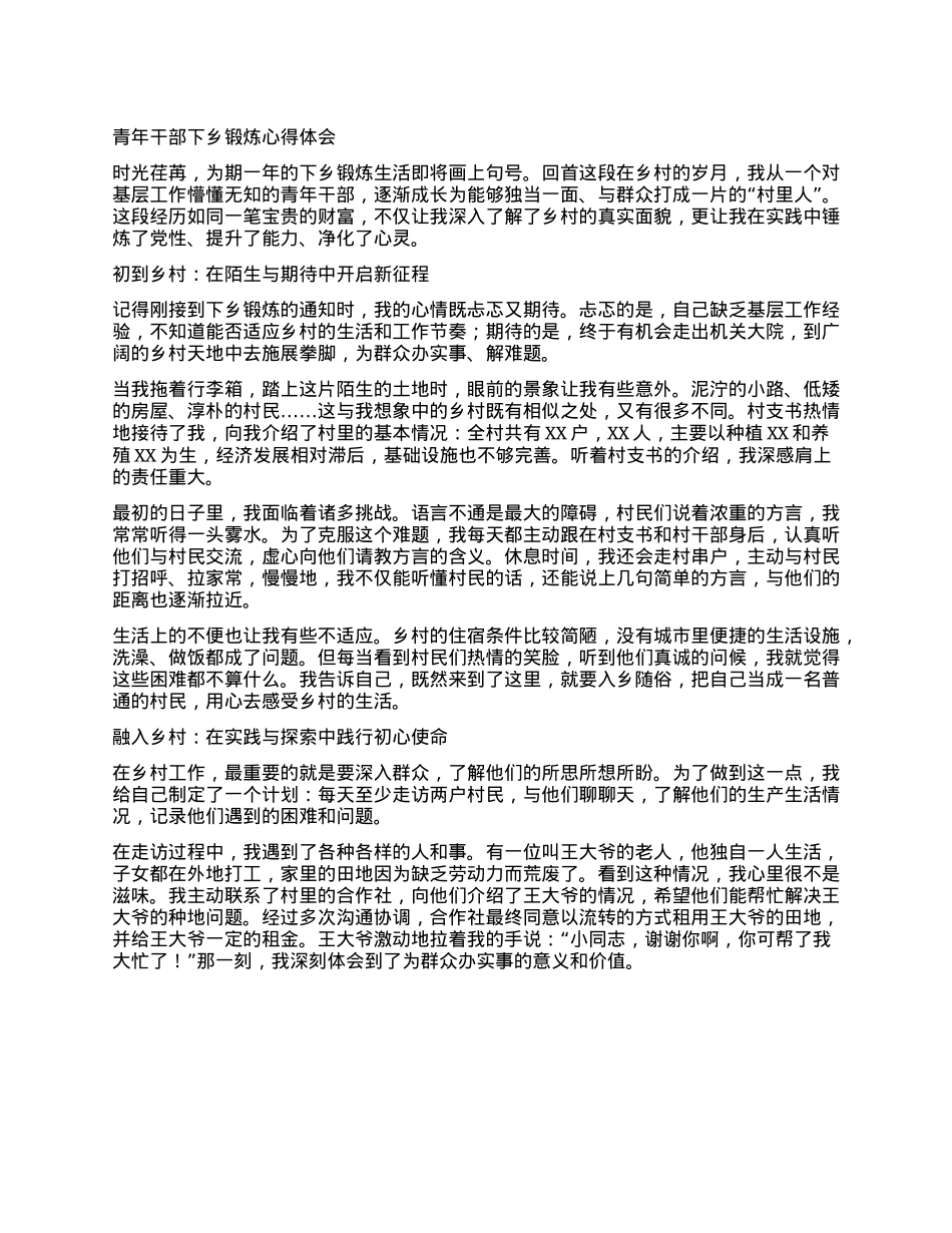青年干部下乡锻炼心得体会.docx_第1页