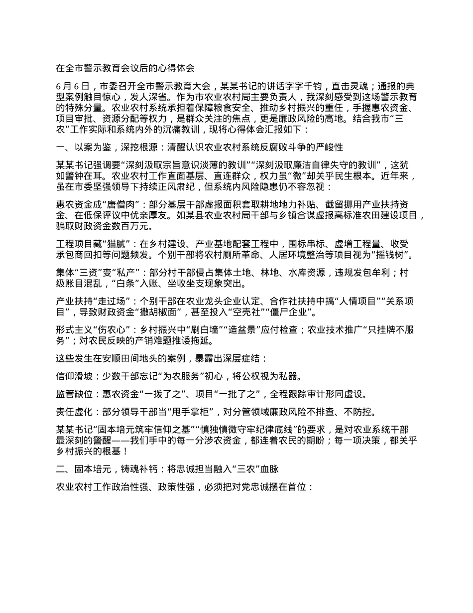 在全市警示教育会议后的心得体会.docx_第1页