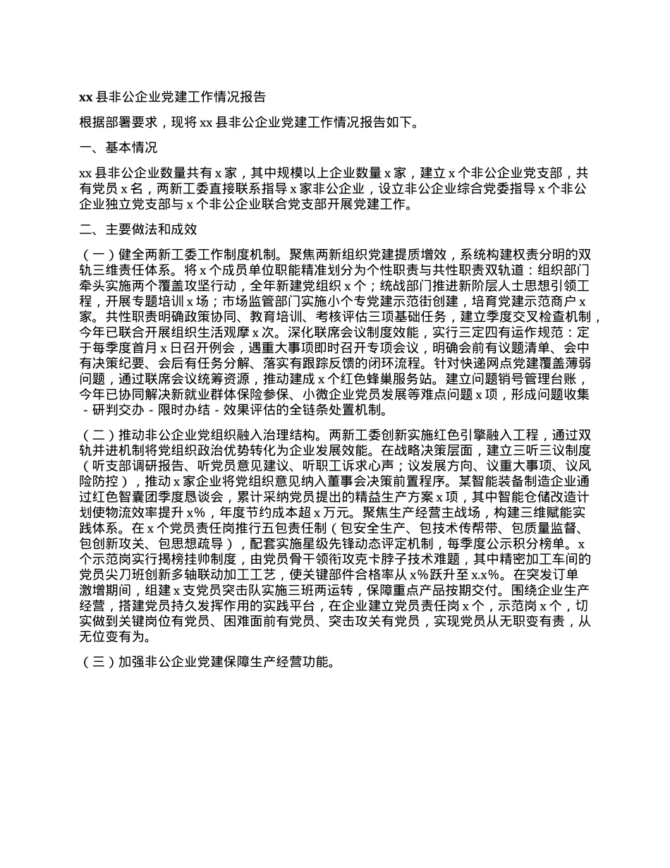 xx县非公企业X建工作情况报告.docx_第1页