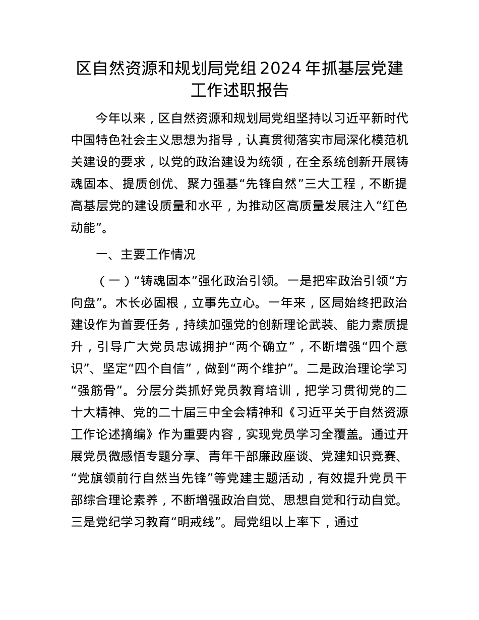 区自然资源和规划局X组2024年抓基层X建工作述职报告(1).docx_第1页