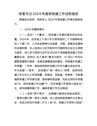 X委书记2024年度抓X建工作述职报告(1).docx