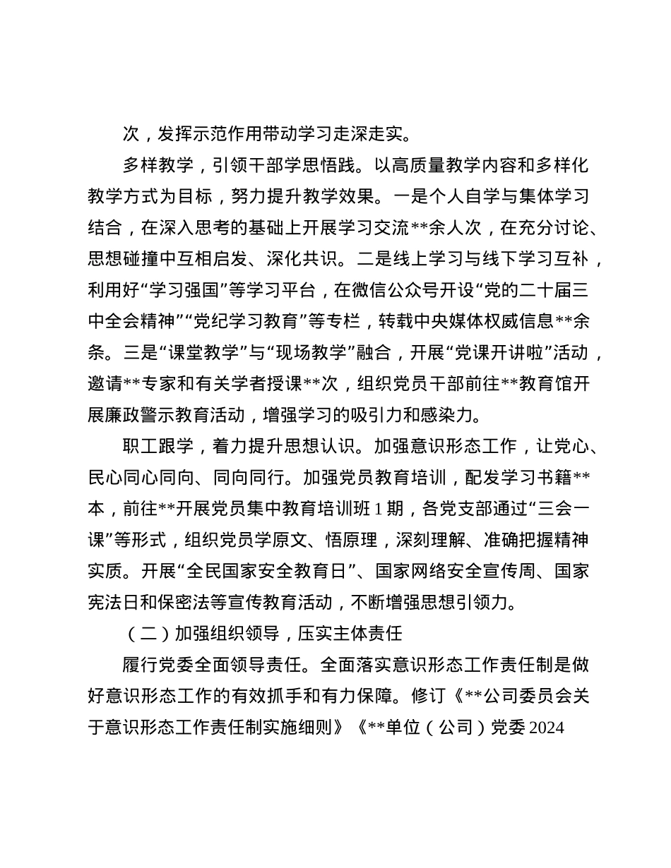 单位（企业）X委关于落实2024年意识形态工作情况的报告.docx_第2页