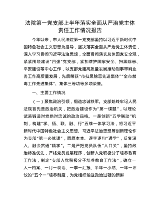 法院第一X支部上半年落实全面从严治X主体责任工作情况报告.docx