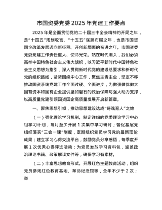 市国资委X委2025年X建工作要点(1).docx