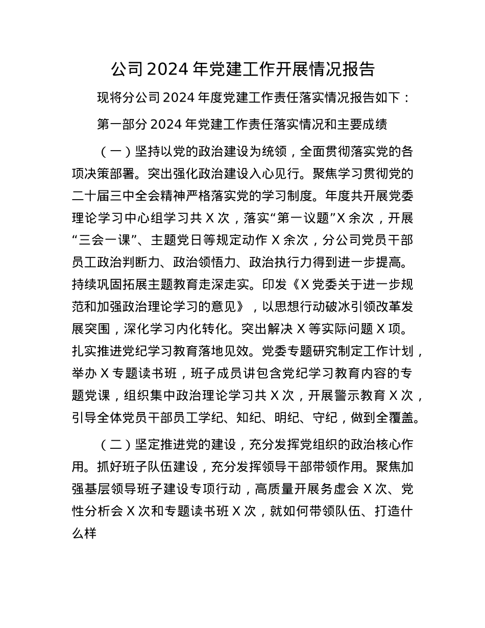 公司2024年X建工作开展情况报告.docx_第1页