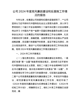 公司2024年度X风廉政建设和反腐败工作情况的报告(1).docx