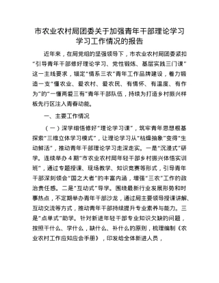 市农业农村局团委关于加强青年干部理论学习学习工作情况的报告.docx