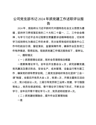 公司X支部书记2024年抓X建工作述职评议报告(1).docx