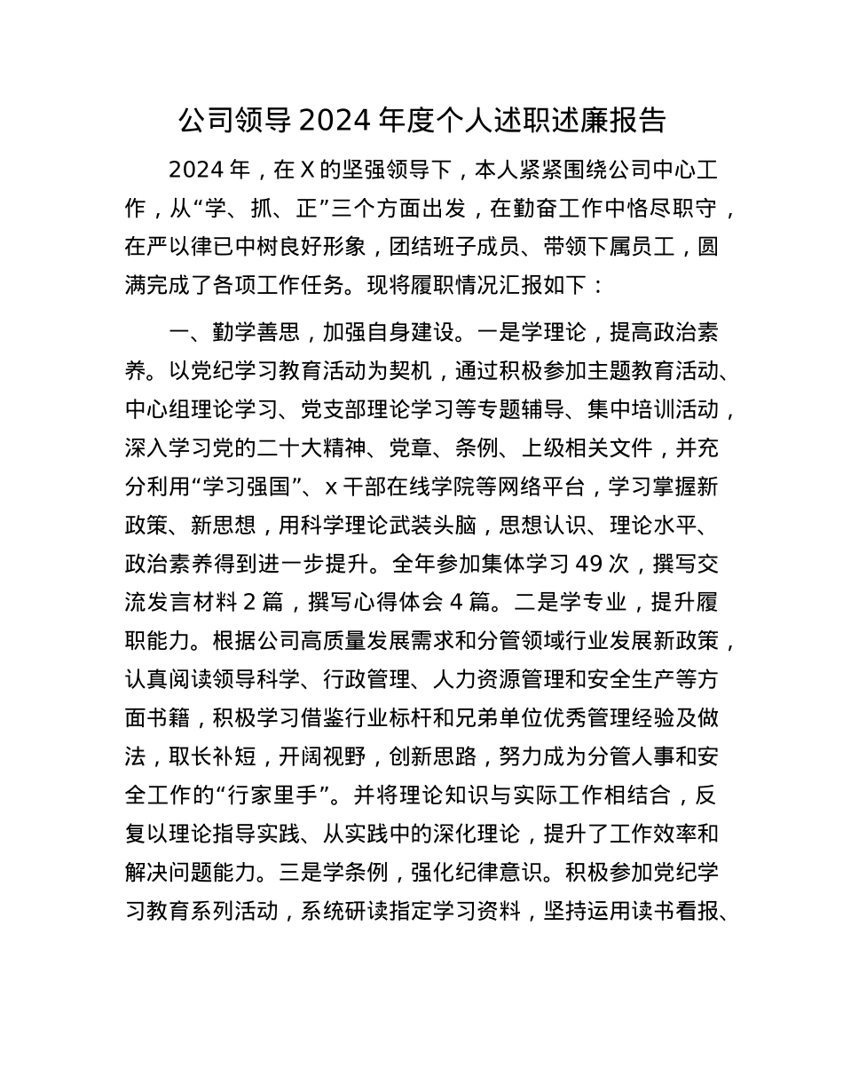 公司领导2024年度个人述职述廉报告.docx_第1页