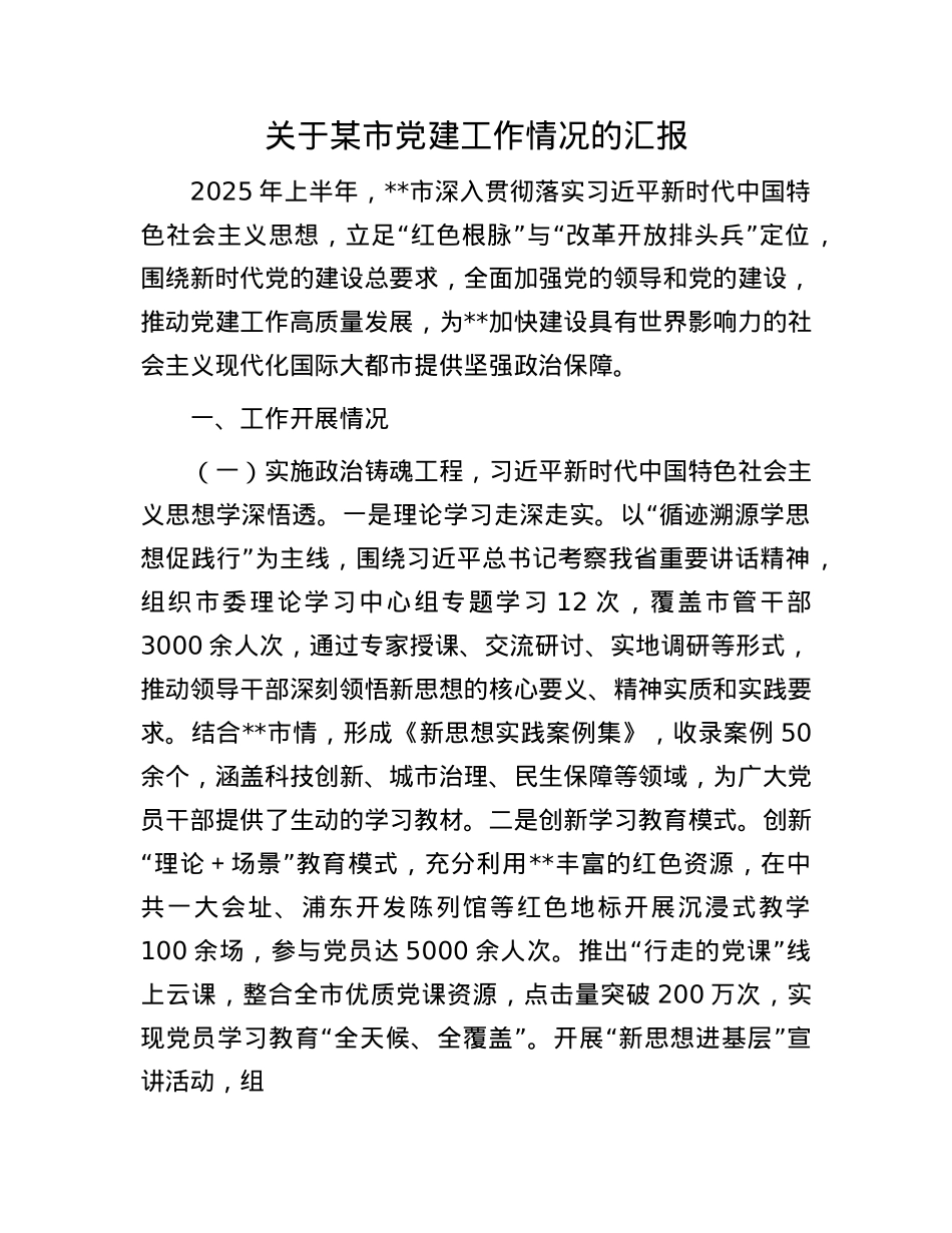 关于某市X建工作情况的汇报.docx_第1页