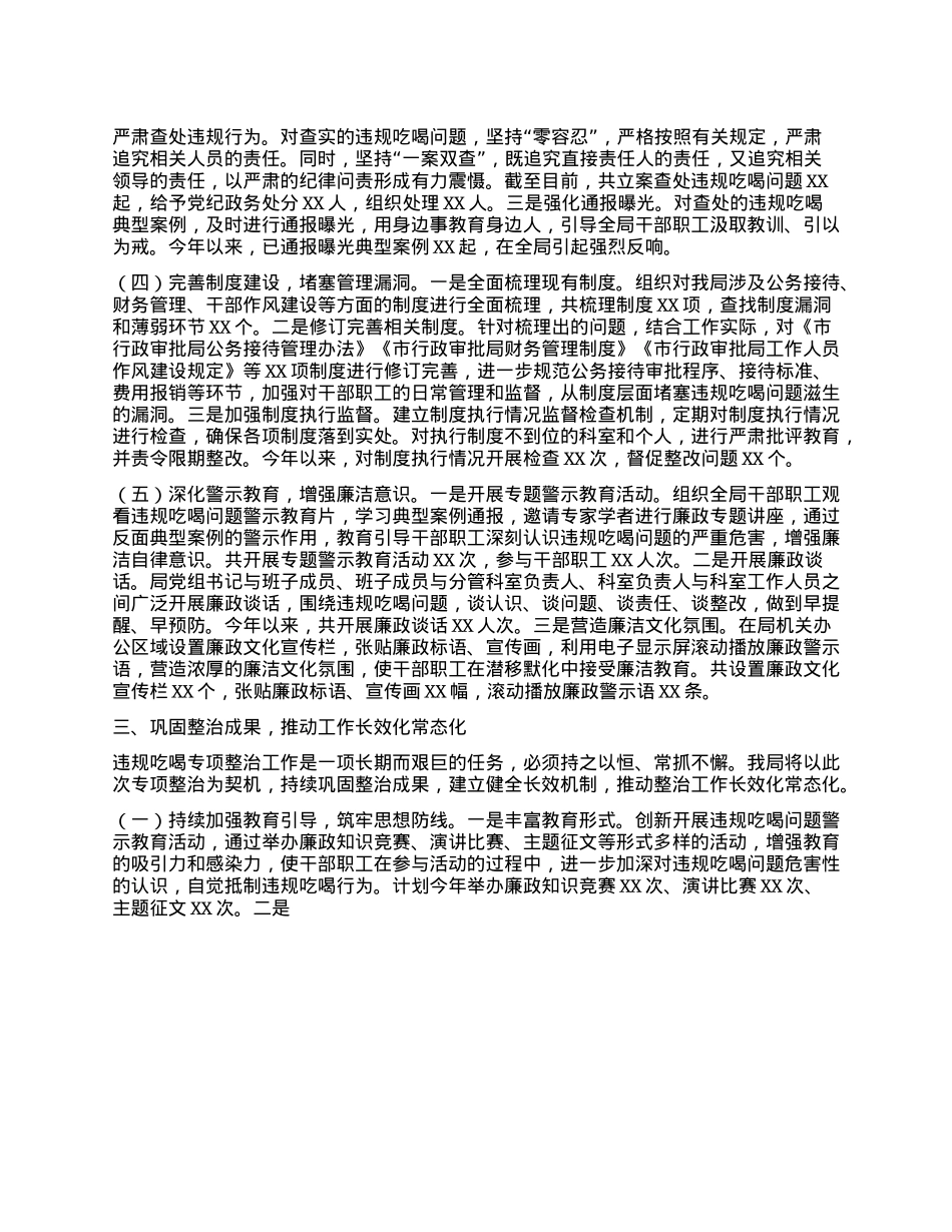 关于违规吃喝专项整治工作进展情况汇报：强作风严纪律，树审批清风.docx_第3页