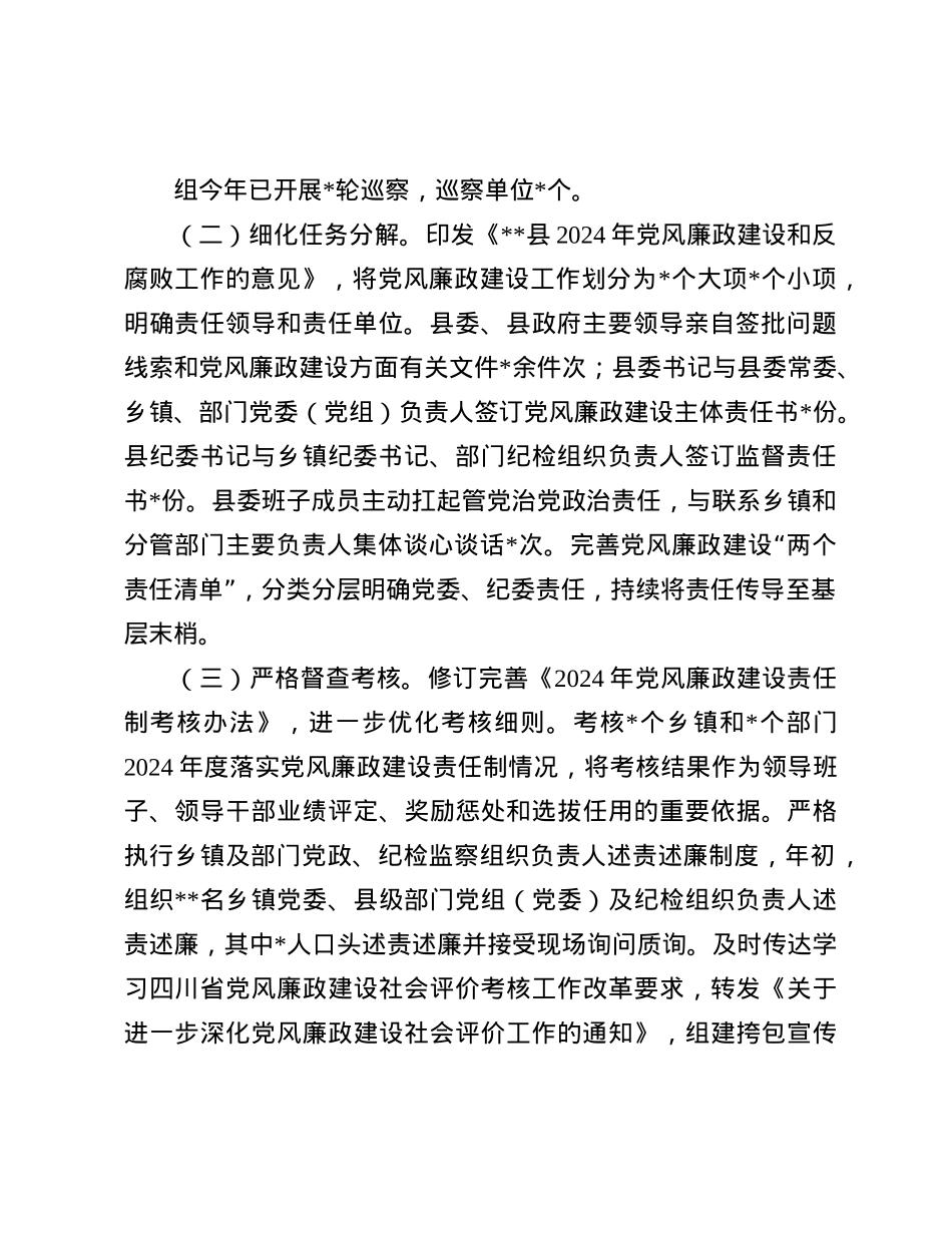 关于县委2024年度落实X风廉政建设责任制情况的报告(1).docx_第2页